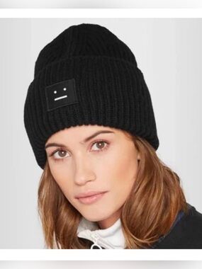 Acne Studios Pansy N Face Ribbed Knit Beanie Black OS